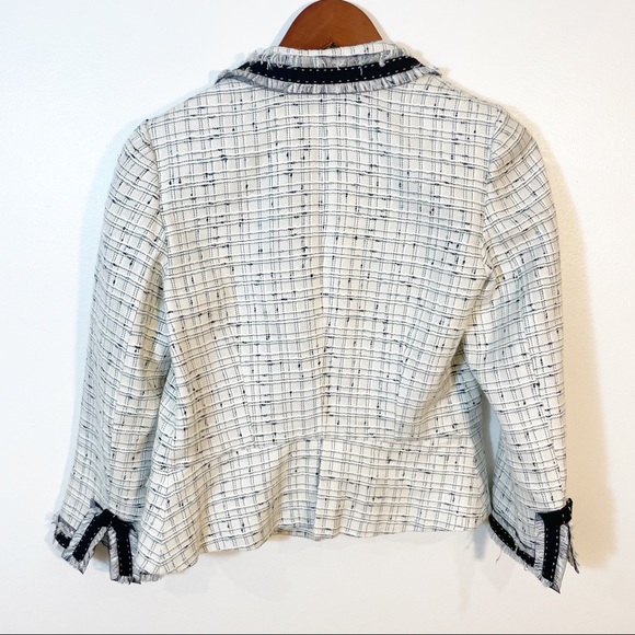 REBECCA TAYLOR Classic Tweed Blazer Fringe Bow 6 Preppy - Picture 6 of 6